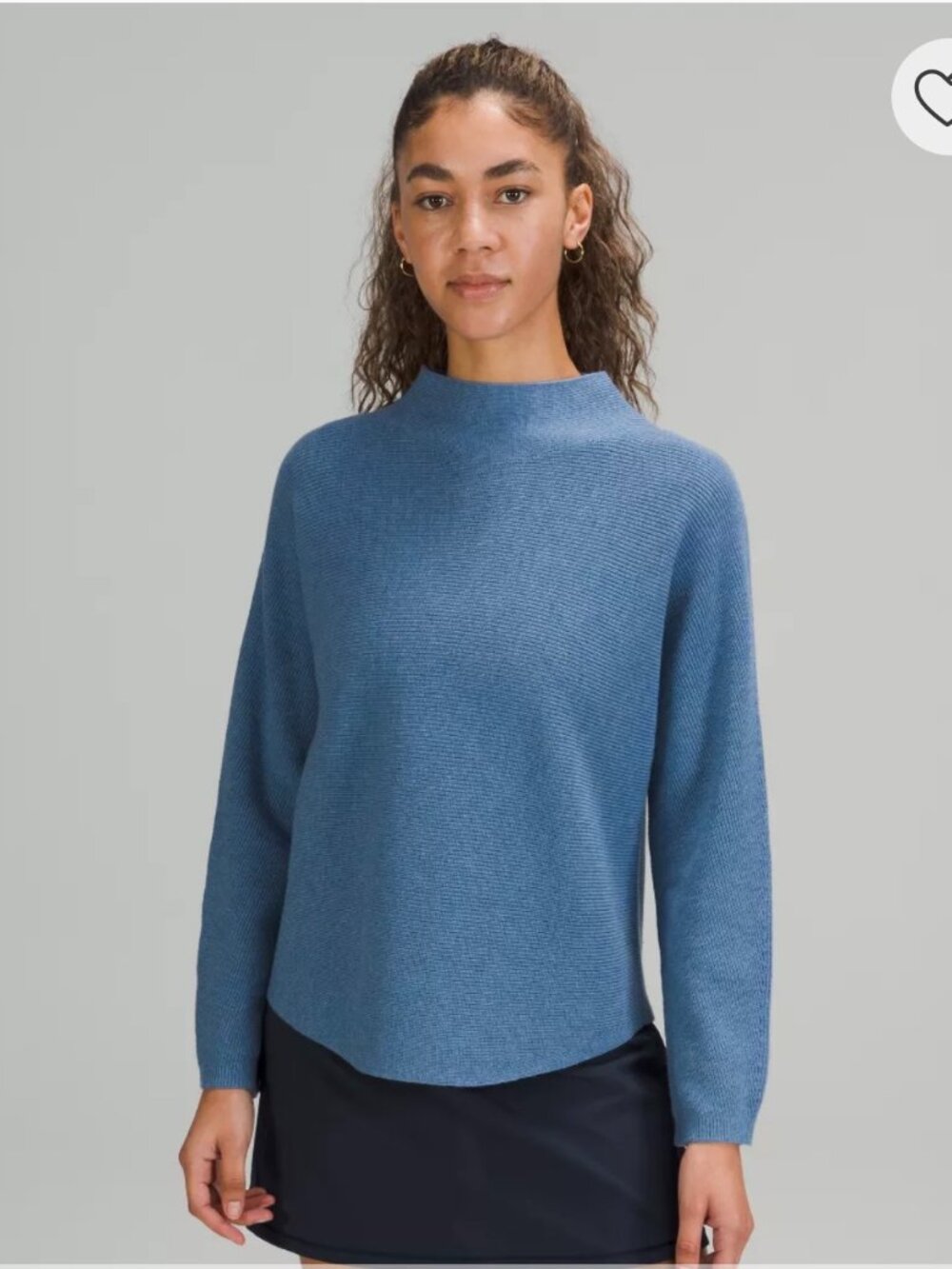 Lululemon Women's Blue Boxy Cotton-Blend Sweater Mock Neck Ribbed Sz XL/XXL